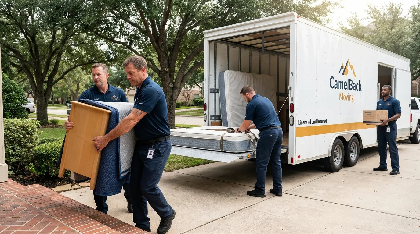 Crew loading residential truck for cross-state move from Howard Lake, MN
