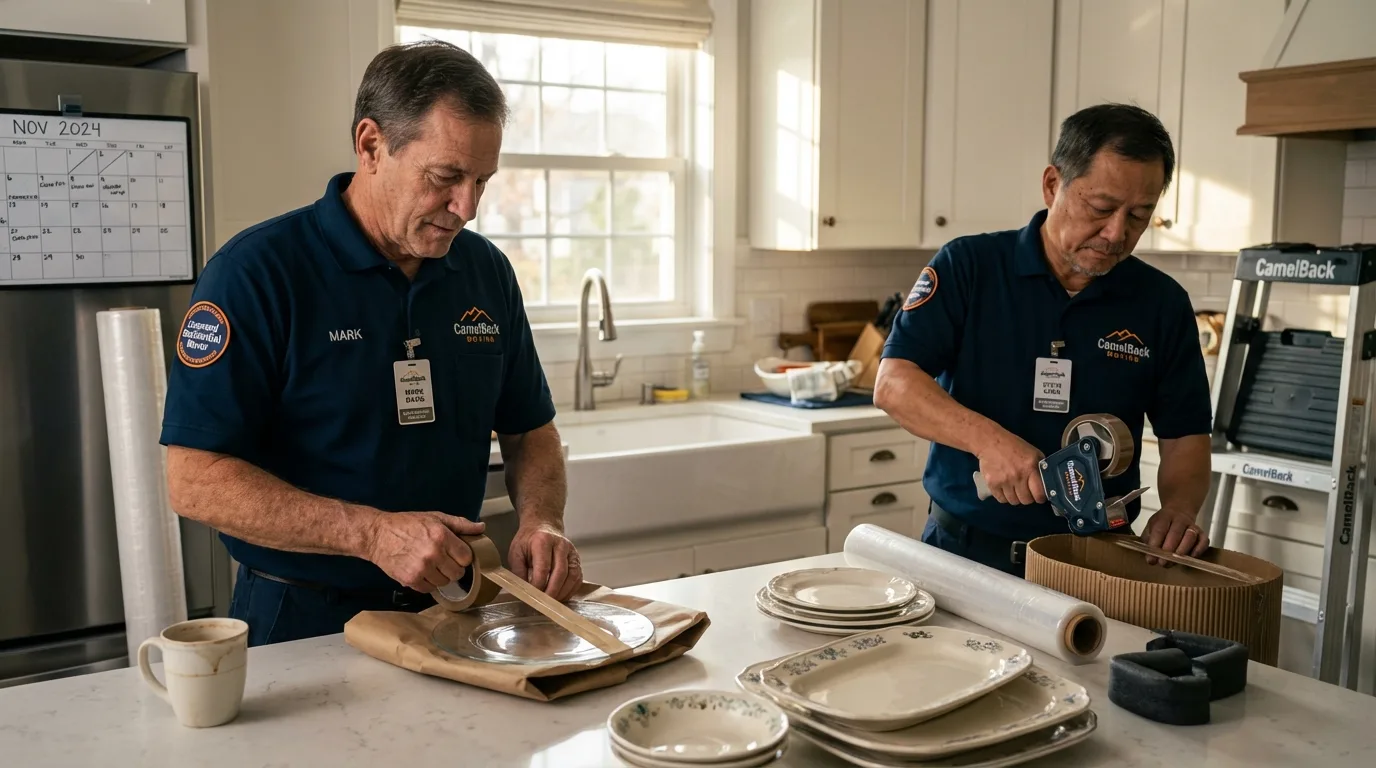 Professional crew packing kitchen dishware in Howard Lake, MN